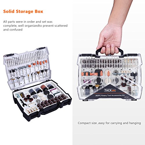 TACKLIFE Rotary Tool Accessories Kit 282 Pieces 1/8-inch Diameter Shanks Universal Fitment for Easy Cutting, Grinding, Sanding, Sharpening, Carving and Polishing-ARTO2C