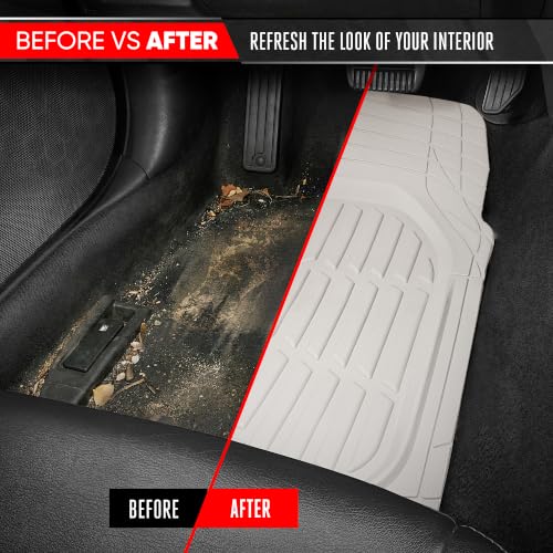 Image of Motor Trend FlexTough LITE Rubber Car Mats Full Set - All Weather White Floor Mats for Trucks, Cars & SUVs - Automotive White Car Floor Mats for Cars Interior Accessories Universal Trim-to-Fit