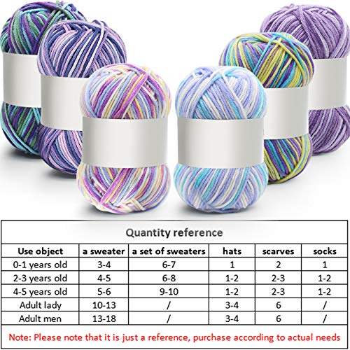 Image of 6 Pieces 50 g Crochet Yarn Multicolor Acrylic, 5-ply, Purple Blue Mix