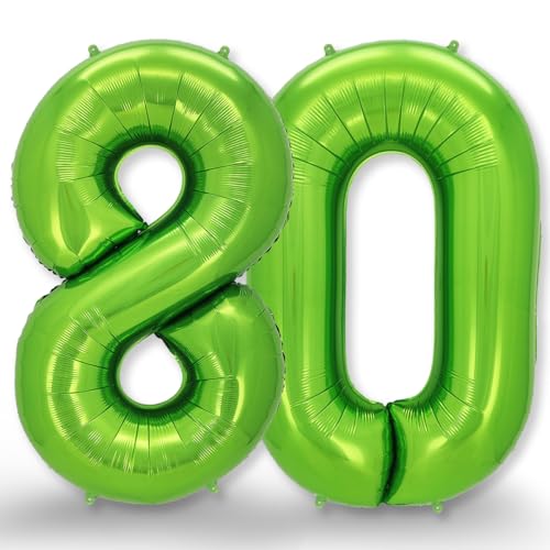 FUNXGO Globo Numero 80 Verde - Globo gigante - Globos de Cumpleãnos 80 - Verde globo 80 años cumpleaños - Decoracion 80 Cumpleaños - Adecuado para cumpleaños, fiestas sorpresas, fiestas