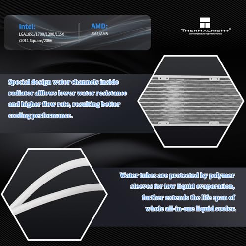 Image of Thermalrlght Aqua Elite 360 V6 ARGB White AIO CPU Cooler, ARGB PWM Cooler Fans with 2000RPM, for Intel Lga1150 /1151 /1155 /1156 /1200 /2011 /1700 /1851, AMD: AM4 /AM5, Case 360mm AIO Radiator