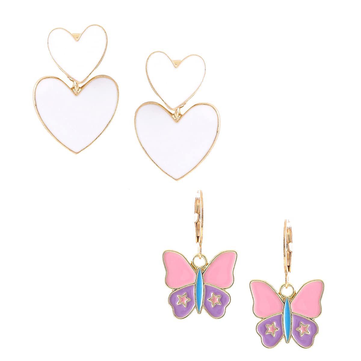 Yellow Chimes Earring For Women Combo Of 2 Pcs Gold Tone Huggie Hoop With Butterfly Charm and White Color Double Heart Drop Earrings For Women and Girls (B0B8DGYX1Y) Amazon Price History, Amazon Price Tracker