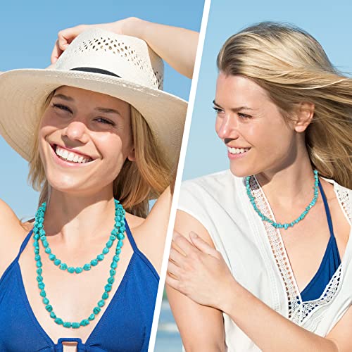 Glenmal 2 Pieces Long Turquoise Beads Endless Necklace Choker, Boho Western Necklaces for Women, Handmade Jewelry, 47'' and 14''4