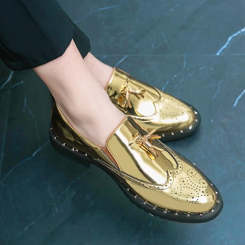 Fashion Golden Men Shoes Stage Performance Shiny Shoes Pointed Toe Leather Shoes Male Brogue Barber Shoes Mans4