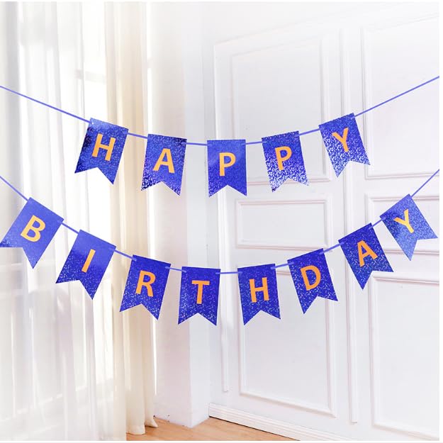 Image of ZHENGYE Blue Happy Birthday Banner Party Decoration Happy Birthday Sign For Man And Women Birthday Party Decorations Supplies
