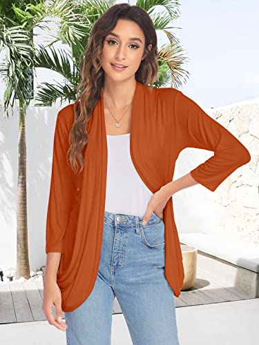 Women Casual Lightweight Cardigan 3/4 Sleeve Draped Open Front Soft Cardigans with Pockets3