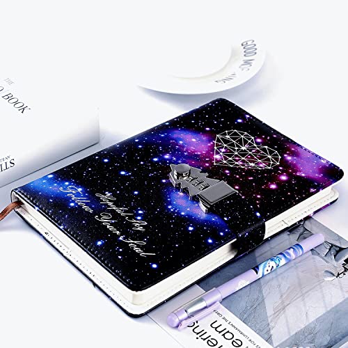 Ai-life Creative PU Leder Password Notebook, Galaxy Sternenhimmel Design Passwort Tagebuch Notizblock, Tagebuch Notizbuch mit Schloss Passwort, 215x150mm