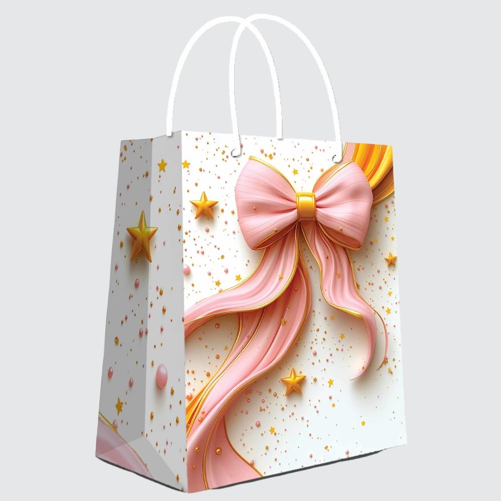 Gift N Greet Paper Bag Too Small Size (15*9*19CM) Printed 230 GSM Matte Finish Recyclable Eco-Friendly | Party Favor Bag | Gift Bag for Gifting, Weddings, Birthday, Presents (Bow Theme, Pack Of -5)-picture-10