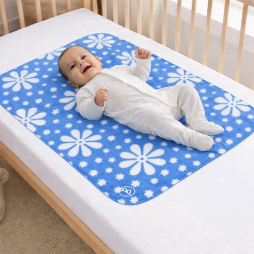 Image of Btag Baby Waterproof, Super Soft Fast Drying Mattress Protector | Extra Absorbent, Anti-Itching Sheet for New Born,Toddler (Size 50x70 cm, Pack of 1, Blue Flower)