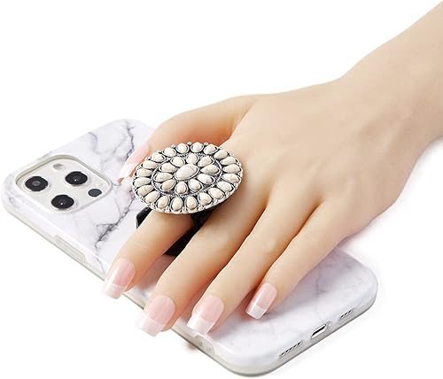 Miniatura 2 de Soporte para teléfono de piedra de mármol blanco con agarre occidental turquesa