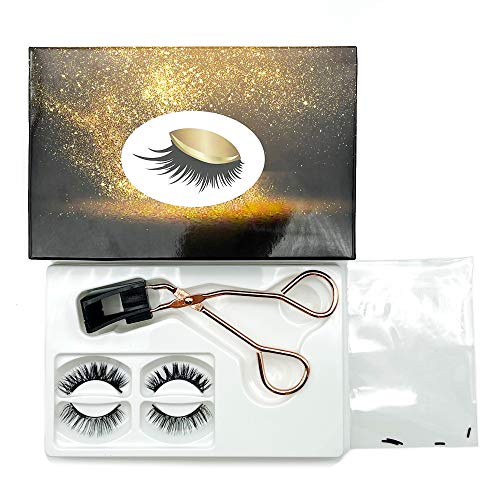 CB 2 Pairs Set 3D Reusable Dual Magnetic Eyelashes Kit Natural Dramatic Volume False Eyelash Extensions, With Magnetic Lash Curler (Set-A)