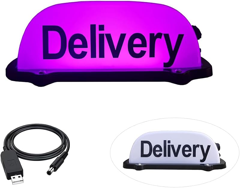 Luz de sinalização de entrega FUNGNLY para teto automotivo com LED, base magnética e recarga USB – Rosa