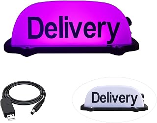 USB Rechargeable Delivery Sign Light,Delivery Light Sign for Car,Roof Delivery Sign with Magnetic Waterproof For Cab Roof Top Illuminated Sign (PINK)