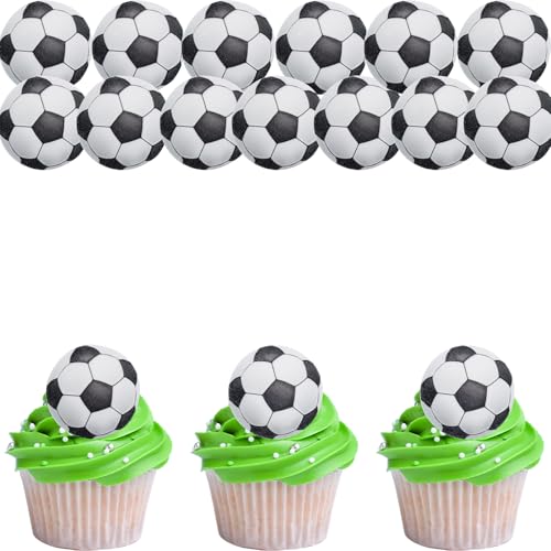 ENLACE 48 Stück Essbare Tortendeko Fussball Deko Geburtstag Kinder Cupcake Topper Fußball Kuchen Deko Essbar Esspapier Tortendeko Geburtstag Junge Schwarz Weiß Fussball Muffin Deko Kindergeburtstag