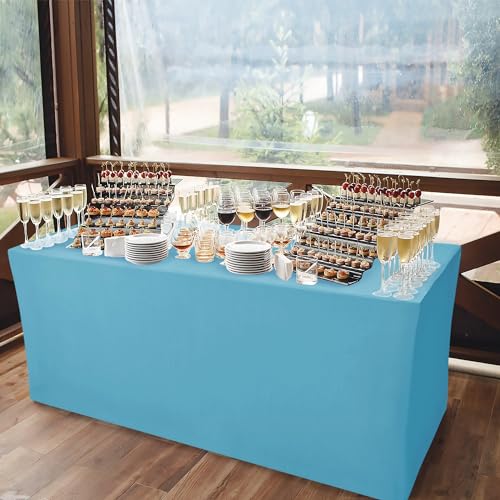 Image of Rectangle Spandex Fitted Tablecloths For Vendor 2 Pcs 96X30 Inch Turquoise