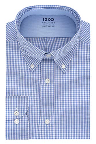 IZOD Men's FIT Dress Shirt Stretch FX Cooling Collar Check (Big and Tall), Blueberry, 19