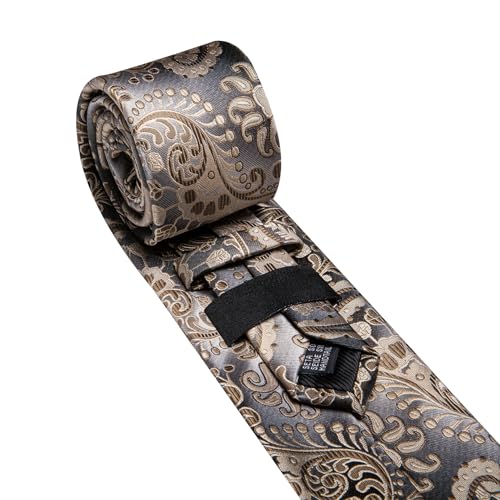 Image of Barry.Wang Men Tie Set Paisley Silk Necktie Pocket Square Cufflinks Formal Wedding Business Party
