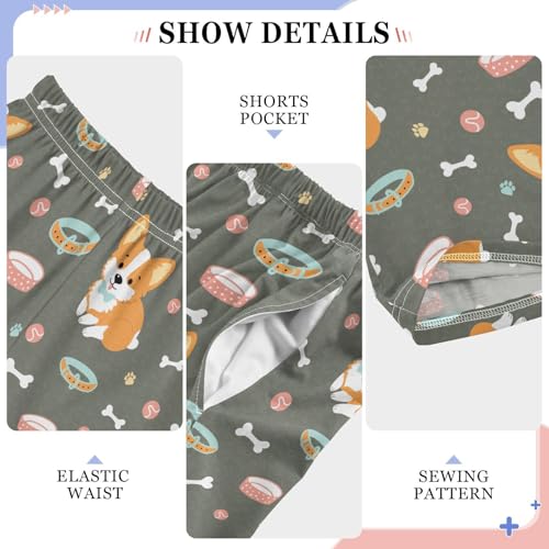 Corgi Dog Bones Print Boys Long Pants Soft Trousers Elastic Waist Kids Lounge Bottoms with Pockets S-XL4