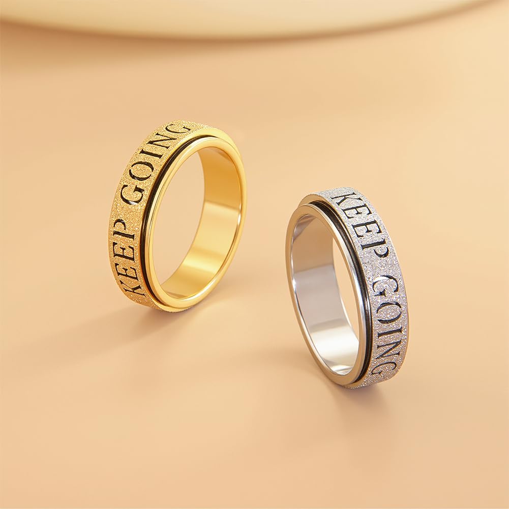 Fidget Toys Adults Anxiety Ring for Women: Fidget Spinner Cute Keep Going Symbol Thumb Ring Stainless Steel Gold Silver Black Size 5 6 7 8 9 10 - Image 7