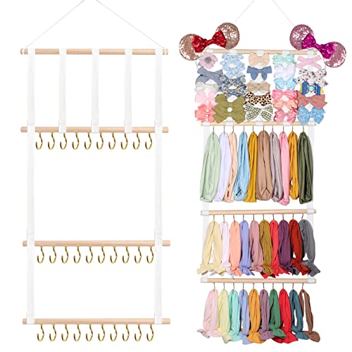 Image of POVETIRE Baby Headbands Holder, Hair Bows Organizer for Baby Girls Hair Accessories Storage Hanging Display Stand for Wall Room Nursery Decor