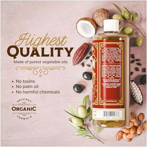 Image of Carolina Castile Soap Bay Rum Scent - Certified Organic Base, High Olive Oil Content, Non-Drying, Made with Organic Oils, Concentrated Natural Body Wash for Men and Women (Bay Rum, 1 Gallon)