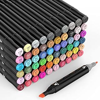 SOALSUIS 60 Colours Markers Pens for Kids & Adults with Dual Tips, Graphic Sketch Markers Art Pens for Drawing, Painting, Coloring, Sketching, Double Tipped Graphic Marker Pen (Black 60)