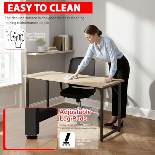 Image of PayLessHere | 55 Inch Computer Desk | Nature | Office Desk with Metal Frame, Adjustable Feet | Water-Resistant, Scratchproof Surface | Sturdy Writing Table for Home Office or Study | Pack of 1