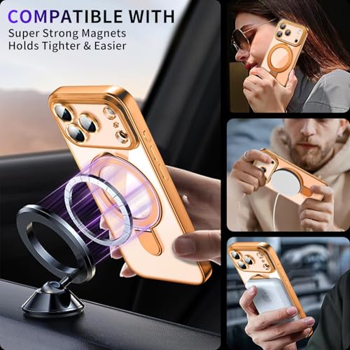 Image of Magnetic for iPhone 17 Pro Case with Invisible Stand[Compatible with MagSafe][Full Camera Lens Protector][Military Drop Protection] Shockproof Not Yellowing Clear Slim Soft for Women Men