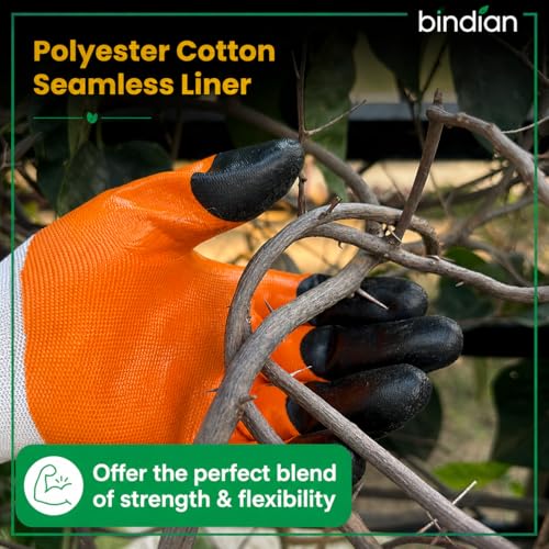 Image of Bindian Garden Gloves for Gardening Work, Durable Hand Gloves for Home Garden Use, Essential Gardening Accessories for Plant Care, Digging, Weeding & Outdoor Tasks, Protective Gloves (Pack of 3)