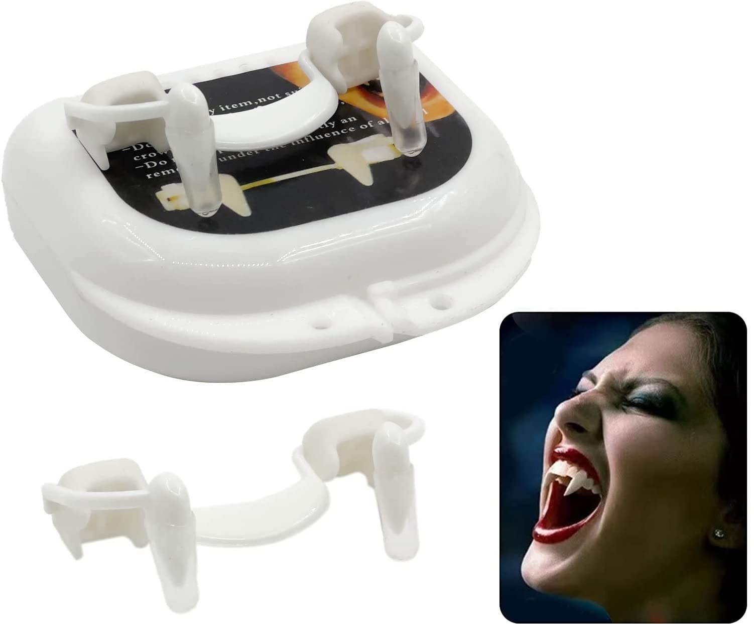 2Pcs Halloween Vampire Fangs, Retractable Teeth Horrifying Vampire Fangs Teeth Realistic Reusable Scary Costume Decoration Fake False Teeth for Halloween Carnival, Themed Party, Cosplay