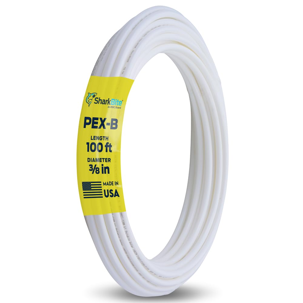 SharkBite 3/8 Inch x 100 Feet White PEX-B, PEX Pipe Flexible Water Tubing for Plumbing, U855W100