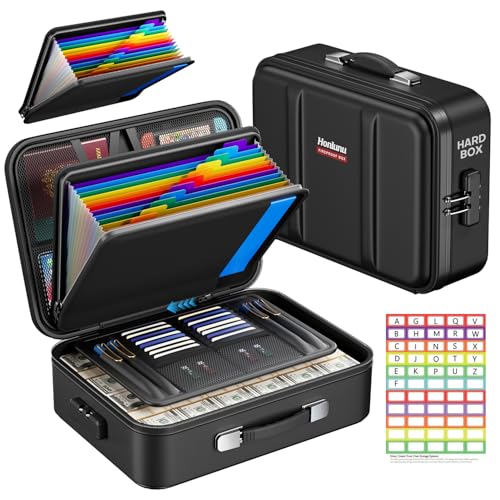 Fieetra Fireproof Document Box with Lock, Hard Case Safe Box Water Resistant Document Organizer for Important Documents, Passports, Certificates & Cash, Portable File Storage for Home Office, Black