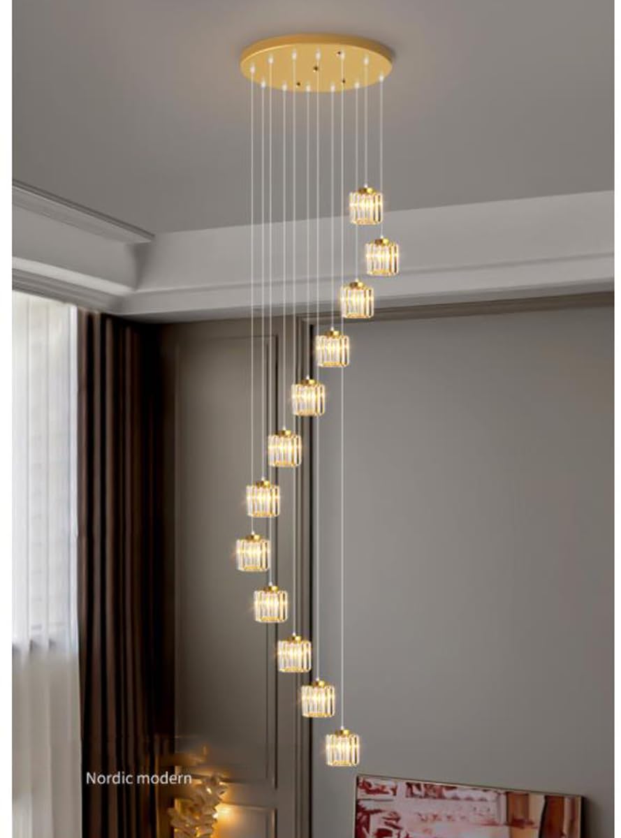 Villa Soggiorno Luce Apparecchi di Illuminazione di Lusso Scala Duplex Creativa, Lampadario Lungo Moderno a LED Semplice e atmosferico in Cristallo Nero