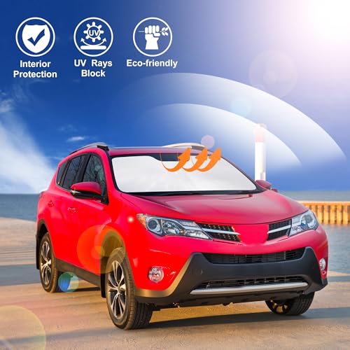 Image of Windshield Sun Shade Compatible with 2013-2018 Toyota RAV4 Accessories Foldable Sun Blocker Sunshade Protect Car from Sun Rays & Heat Damage