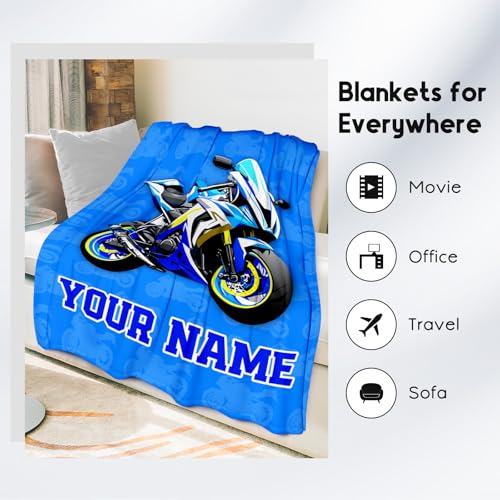 Kids Blanket for Boys, Personalized Cozy Soft Motorcycle Blanket Gifts for Kids, Cute Flannel Throw for Bed Couch, 60x80 Inches