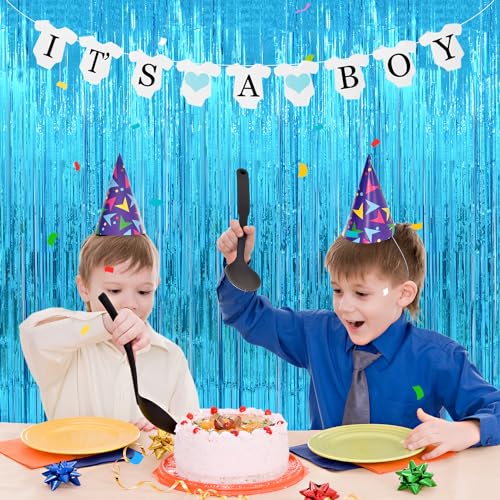 Image of Blue Ocean Decor Curtains Backdrop Streamers Party Decorations 2Pack 3.3x8.2FT Bluey Party Decorations Under The Sea Curtains Frozen Party Decorations Photo Booth Props for Baby Boy Shower