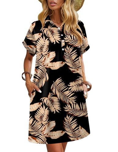 Image of HOTOUCH Womens Summer Shirt Dress 2026 Short Sleeve Floral Shift Dress Casual Loose Flowy Beach Sundress with Pockets