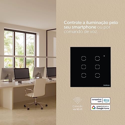 Interruptor Touch Inteligente Compatível com Alexa Com 6 teclas EWS 1006 Preto Intelbras