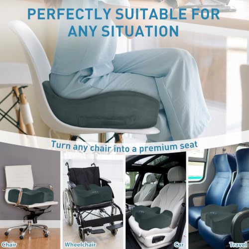 Image of BlissTrends Extra Thick Seat Cushion for Office Chair & Car Seat,DarkGreen | Tailbone & Sciatica Relief, Ergonomic Support, High-Density Memory Foam, Comfort for Extended Sitting
