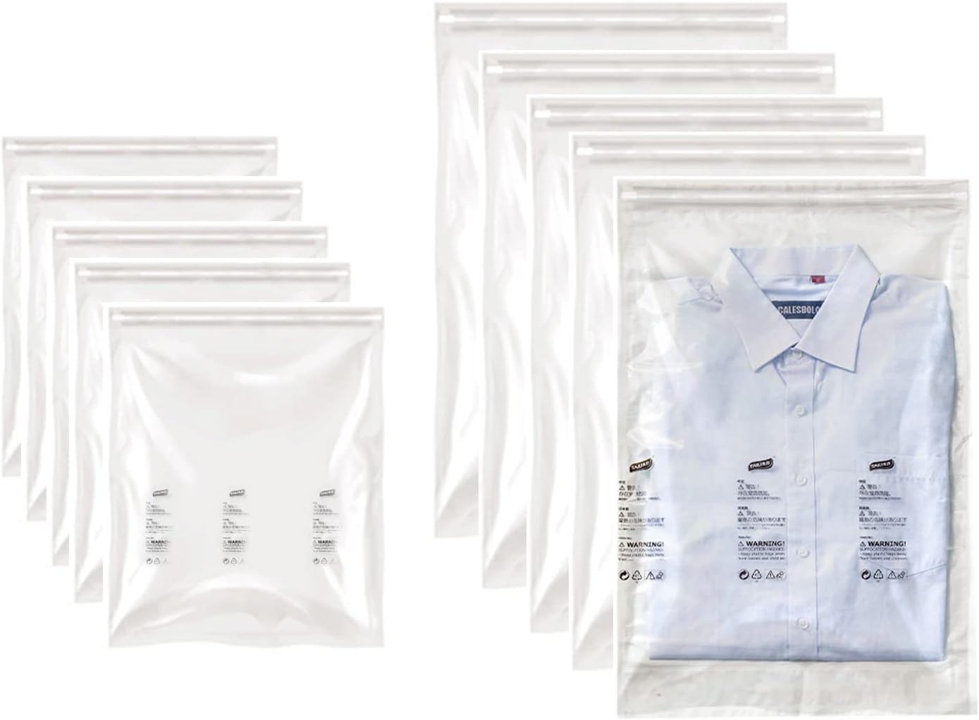 10 Pcs Large Vacuum Storage Bags Waterproof Sealable Vacuum Seal Bag with Zip Reusable Space Saver Bags for Clothes, Blanket, Vacuum-Free (30x40cm、40x60cm)