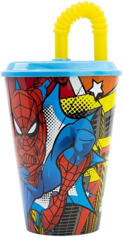 Golddunes Kids Character Sports Tumbler 430ML Drinking Re-usable Plastic Cup with Re-Usable Straw (Spiderman Flyer)