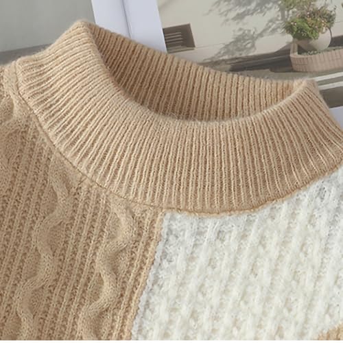 Cambkatl Men's Color Block Crewneck Sweaters, Pullover Loose Long Sleeve Vintage Patchwork Knitted Casual Sweater Tops4