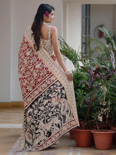 Image of SIRIL Women's Printed Ready to Wear Mul Cotton Saree With Unstitched Blouse Piece