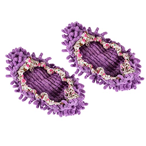 Image of M METERXITY 1 Pair Washable Cleaning Shoes Cover - Floor Cleaning Dust, Chenille Microfiber Duster Mop Slippers, Apply to House Office Room (Purple)