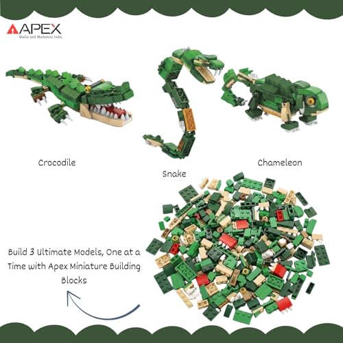 Image of Apex 3-in-1 Wild Animal Building Blocks Set- Build Crocodile, Chameleon or Snake (Single Model at a Time), 190+ Piece Kids Construction Toy, STEM Creative Blocks for Age 6+