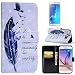 Produktbild OYIME Schutzhülle für Samsung Galaxy S6 Hülle Leder Weiß mit Muster, 3D Glitzer Stoßfest mit Magnet Kartenfach Ledertasche Vollschutz Klapphülle Schutz Cover und Displayschutzfolie - Feder Spruch