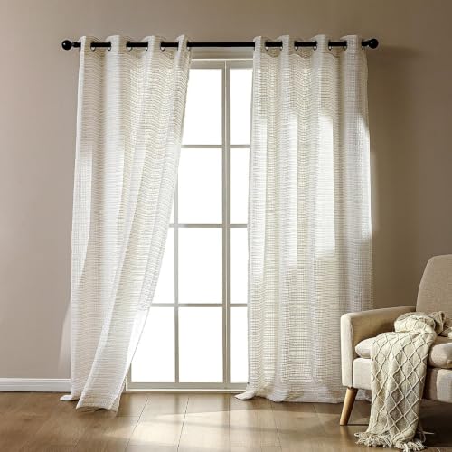 SLEEP ZONE White Linen Sheer Curtains 84 inches Long 2 Panels Set for Living Room/Bedroom, Linen Textured Sheer Voile Lightweight Filtering Curtains & Drapes with Gromment, 52" W × 84" L - image 4