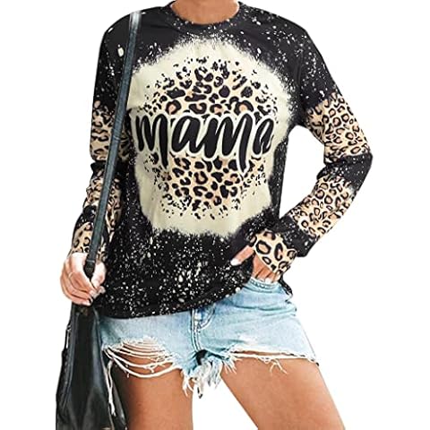 Mama Sweatshirt Women Cute Leopard Funny Letter Print Mom Blouse Tops Casual Long Sleeve Shirts Tops, Dark Gray, S Cover