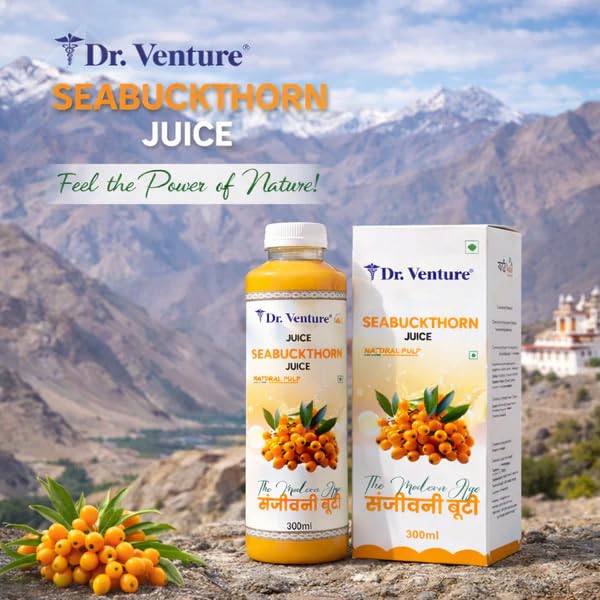 Image of Dr. Venture Seabuckthorn Juice 300ml with Natural Pulp | No Added Sugar | Rich in Omega 3, 6, 7 & 9 | Vitamin A, B, C, D, E & K | Daily Wellness & Energy Support Drink