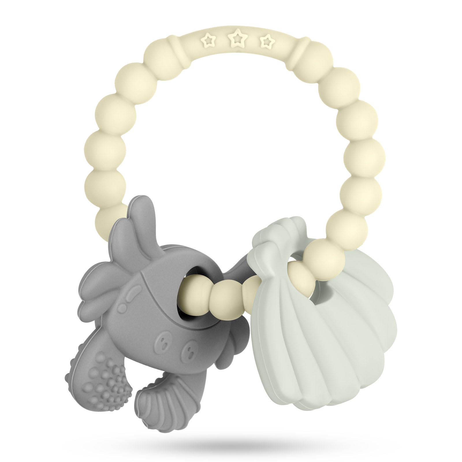 Vicloon Massaggiagengive, Dentizione Neonati Giocattolo Senza BPA Massaggia Gengive Neonati in Silicone Anello da Dentizione per Prima Infanzia Molar Lenire i Bambini, Beige
